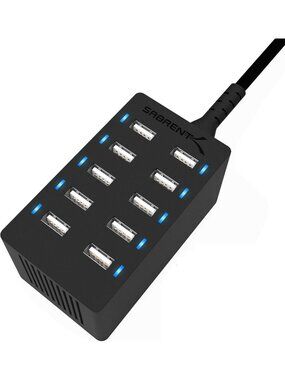 60W 10-Port USB Charging Station - Fast Auto-Detect Multi-Device Charger Hub